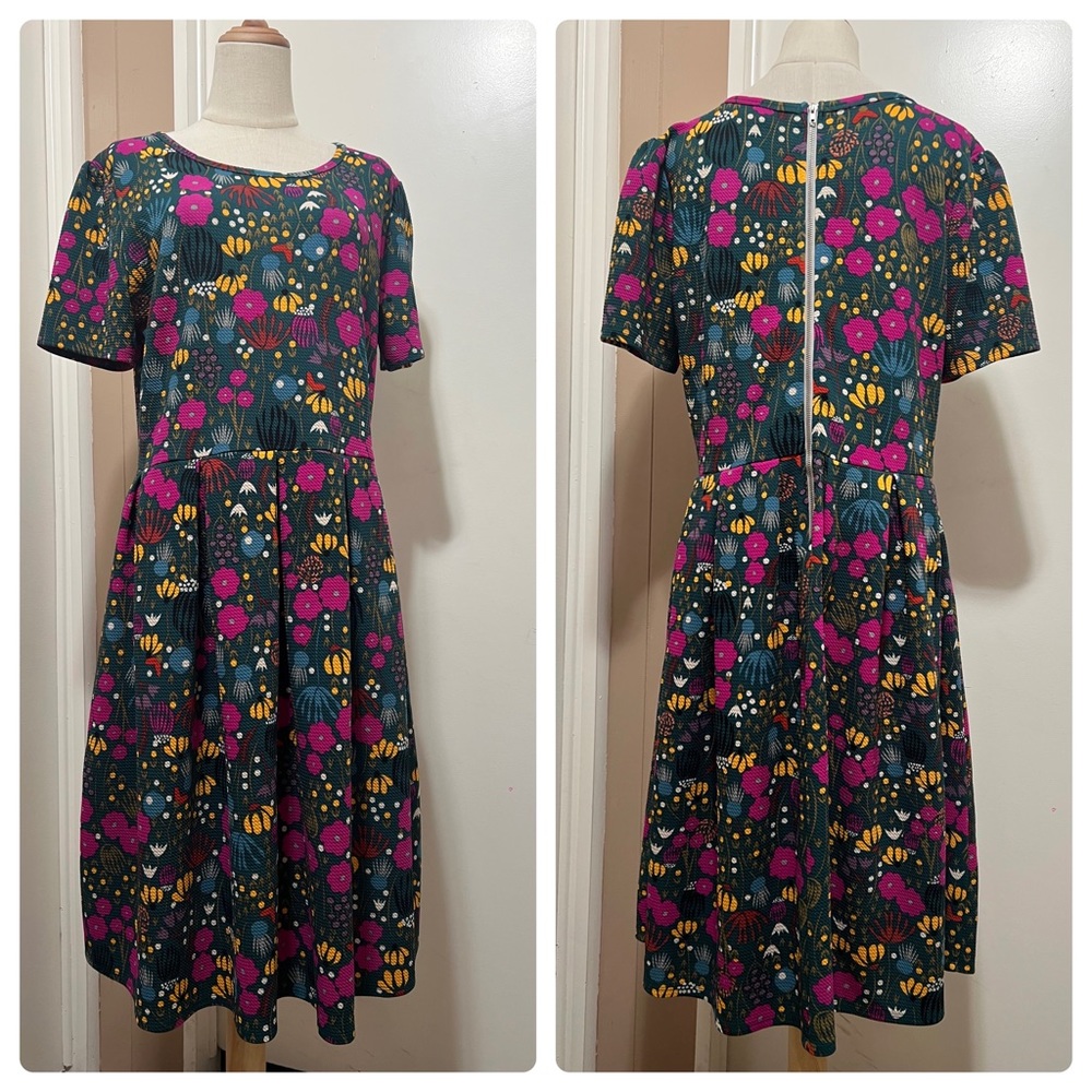 LuLaRoe Floral Midi Dress - Black, Pink, Yellow